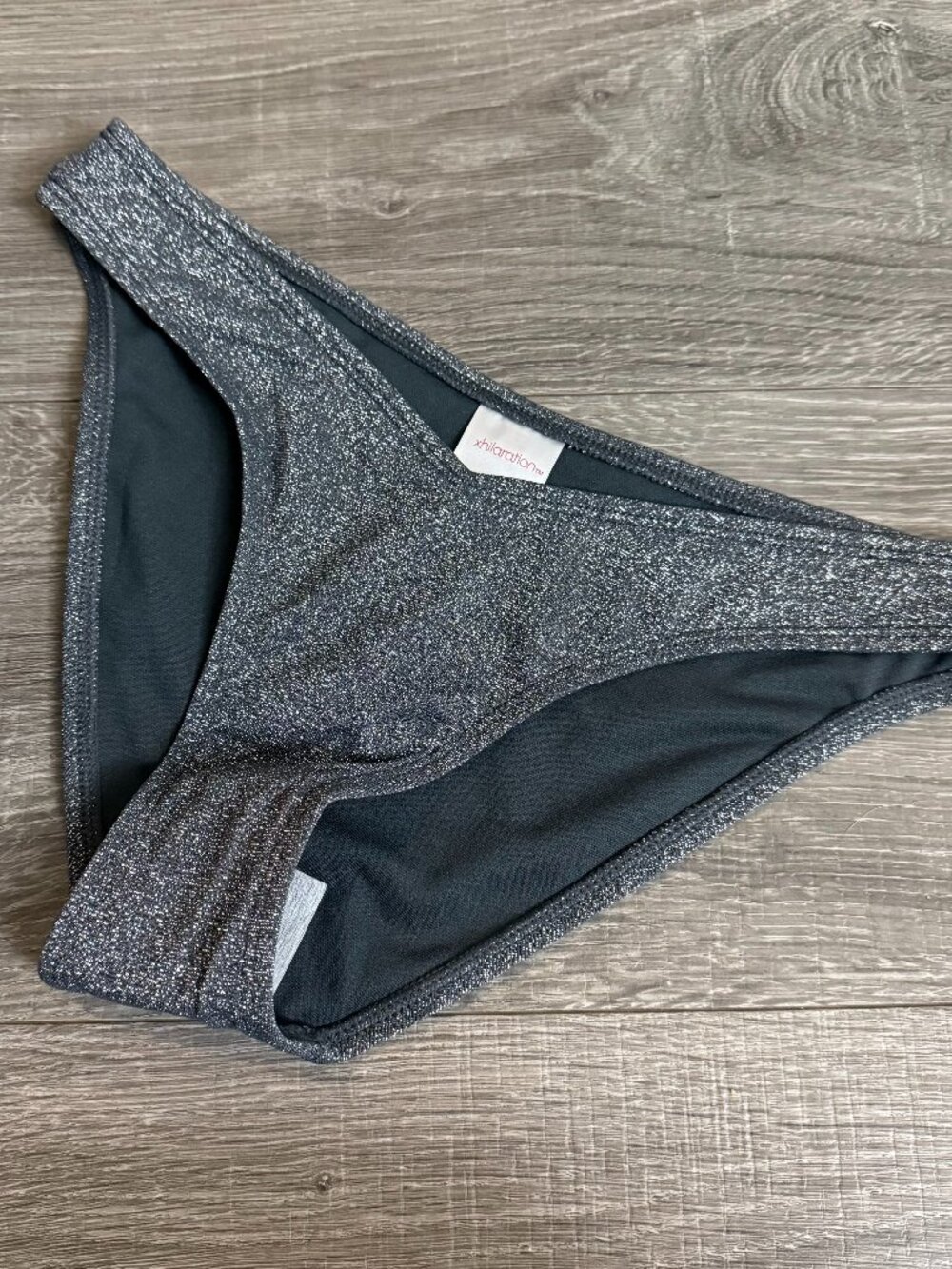 NWT Xhilaration Cheeky Bikini Low Cut Bottom Gray Glitter Metallic Swim Sz Small